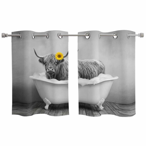 2 Panels Kitchen Tier Curtains 39 Inch Length, Funny Yak Grommets Window Treatment Curtain, Cute Art Vintage Lovely Animals on Bathtub Thermal Curtains Drapes for Living Room/Bathroom