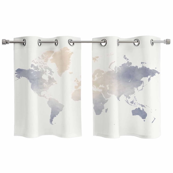 2 Panels Kitchen Tier Curtains 39 Inch Length, Gray Beige Map Grommets Window Treatment Curtain, Farmhouse Ombre Abstract Illustration Art Thermal Curtains Drapes for Living Room/Bathroom