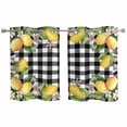 thumbnail image 1 of 2 Panels Kitchen Tier Curtains 39 Inch Length, Lemon Grommets Window Treatment Curtain, Black Plaid Check Yellow Fruit Flower Floral Thermal Curtains Drapes for Living Room/Bathroom, 1 of 9