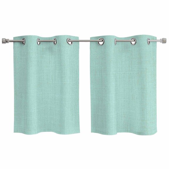 2 Panels Kitchen Tier Curtains 39 Inch Length, Linen Mint Green Grommets Window Treatment Curtain, Modern Minimalist Pure Solid Color Thermal Curtains Drapes for Living Room/Bathroom