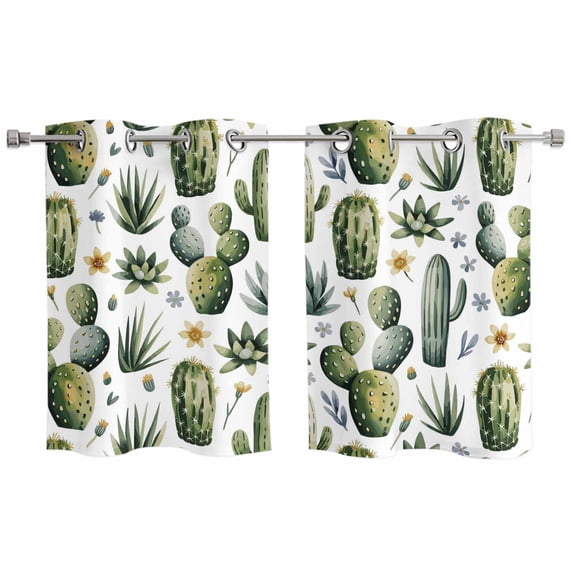 2 Panels Kitchen Tier Curtains 39 Inch Length, Modern Cactus Grommets ...