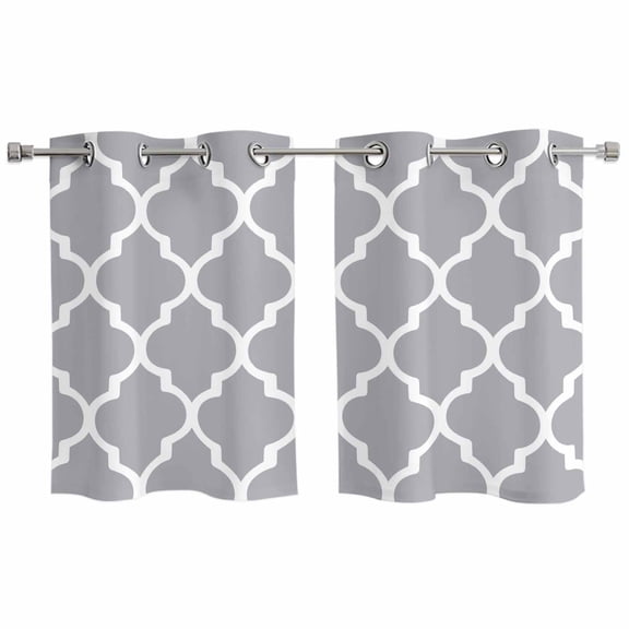 2 Panels Kitchen Tier Curtains 39 Inch Length, Moroccan Grey Grommets Window Treatment Curtain, Modern Abstract Geometric Minimalist Thermal Curtains Drapes for Living Room/Bathroom