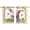 thumbnail image 1 of 2 Panels Kitchen Tier Curtains 39 Inch Length, Pig Sunflowers Grommets Window Treatment Curtain, Yellow Floral Elegant Checkered Pastoral Thermal Curtains Drapes for Living Room/Bathroom, 1 of 9