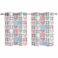 thumbnail image 1 of 2 Panels Kitchen Tier Curtains 39 Inch Length, Pink Blue Plaid Grommets Window Treatment Curtain, Modern Colorful Checkered Love Heart Thermal Curtains Drapes for Living Room/Bathroom, 1 of 9
