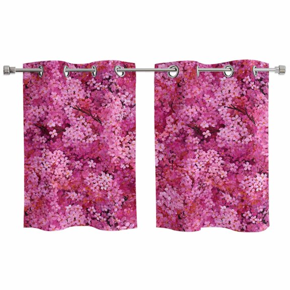 2 Panels Kitchen Tier Curtains 39 Inch Length, Pink Cherry Blossom Grommets Window Treatment Curtain, Spring Flowers Modern Abstract Art Thermal Curtains Drapes for Living Room/Bathroom