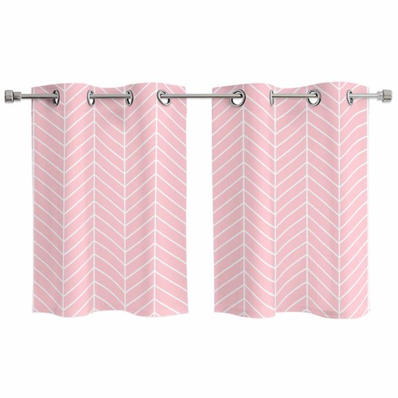 2 Panels Kitchen Tier Curtains 39 Inch Length, Pink Geometric Grommets Window Treatment Curtain, Modern Minimalism Solid Color Striped Thermal Curtains Drapes for Living Room/Bathroom