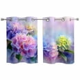 thumbnail image 1 of 2 Panels Kitchen Tier Curtains 39 Inch Length, Pink Purple Floral Grommets Window Treatment Curtain, Spring Hydrangea Flower Fantasy Botanical Thermal Curtains Drapes for Living Room/Bathroom, 1 of 9