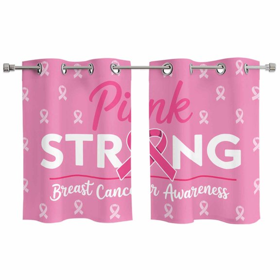 2 Panels Kitchen Tier Curtains 39 Inch Length, Pink Ribbon Grommets Window Treatment Curtain, Breast Cancer Awareness String Symbol Thermal Curtains Drapes for Living Room/Bathroom