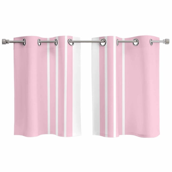 2 Panels Kitchen Tier Curtains 39 Inch Length, Pink White Stripe Grommets Window Treatment Curtain, Modern Rustic Vertical Striped Thermal Curtains Drapes for Living Room/Bathroom