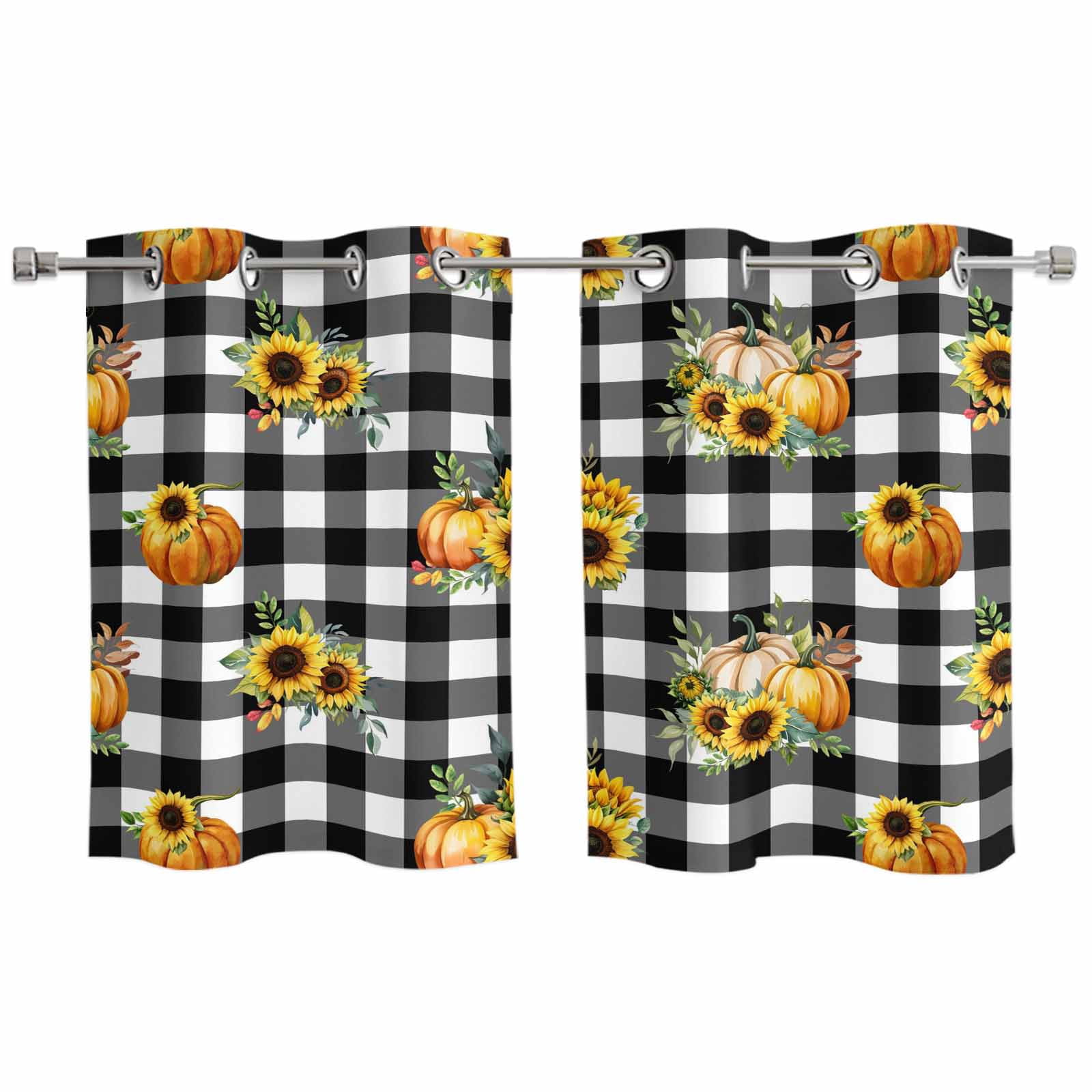 2 Panels Kitchen Tier Curtains 39 Inch Length, Pumpkin Grommets Window ...