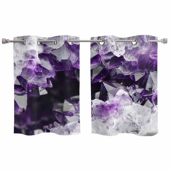 2 Panels Kitchen Tier Curtains 39 Inch Length, Purple Black Geometric Grommets Window Treatment Curtain, Modern Abstract Crystals Artwork Thermal Curtains Drapes for Living Room/Bathroom