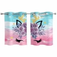 thumbnail image 1 of 2 Panels Kitchen Tier Curtains 39 Inch Length, Purple Rose Antlers Grommets Window Treatment Curtain, Abstract Art Teal Pink Fancy Flowers Thermal Curtains Drapes for Living Room/Bathroom, 1 of 9