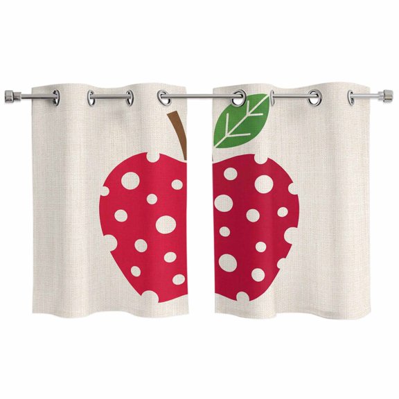 2 Panels Kitchen Tier Curtains 39 Inch Length, Red Apples Grommets Window Treatment Curtain, Watercolor Botanical Modern Abstract Art Thermal Curtains Drapes for Living Room/Bathroom
