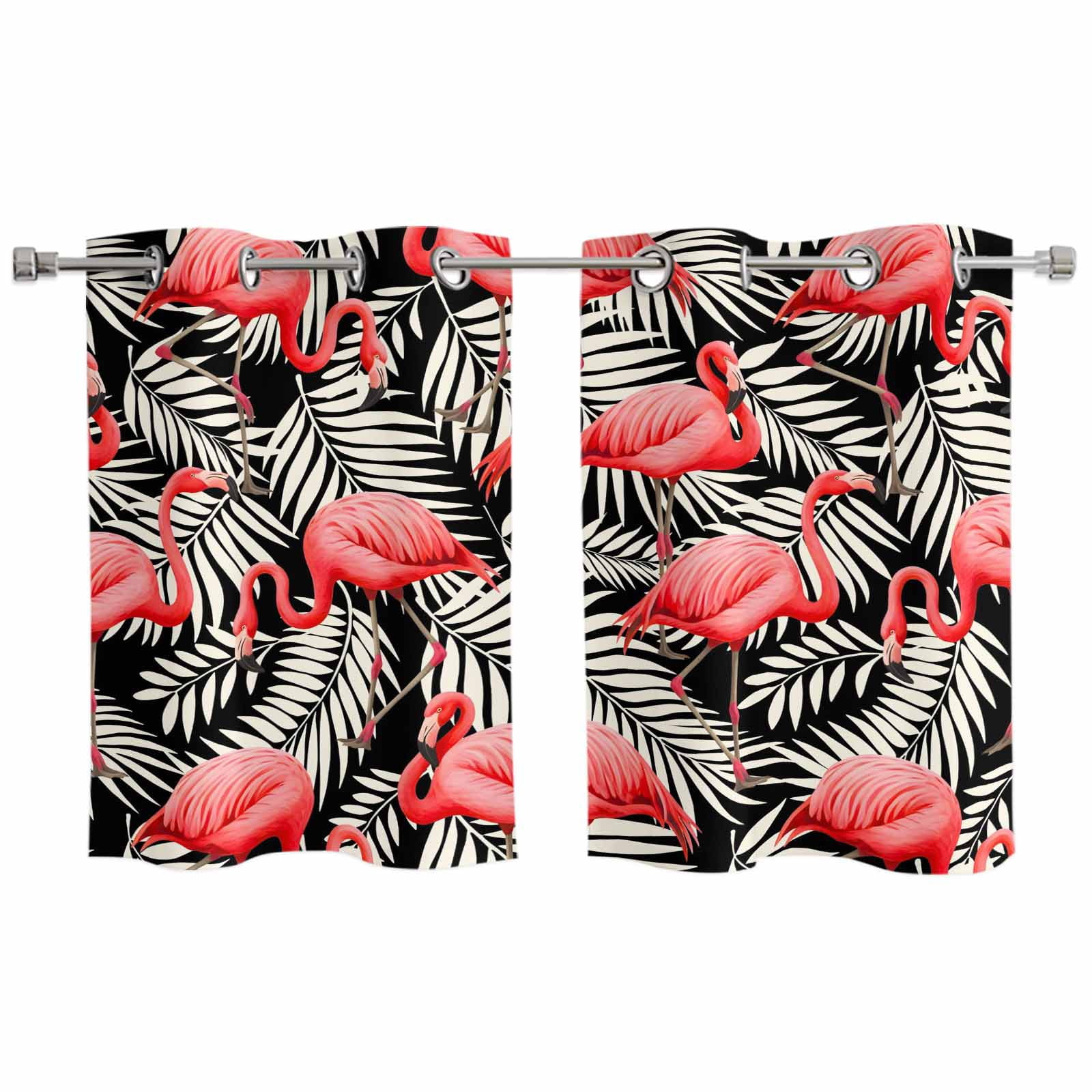 2 Panels Kitchen Tier Curtains 39 Inch Length, Red Flamingo Grommets ...