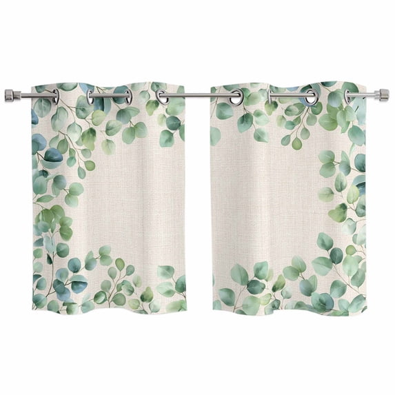 2 Panels Kitchen Tier Curtains 39 Inch Length, Sage Green Eucalyptus ...