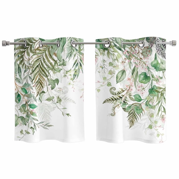2 Panels Kitchen Tier Curtains 39 Inch Length, Sage Green Leaves Grommets Window Treatment Curtain, Weeping Spring Floral Elegant Pastoral Thermal Curtains Drapes for Living Room/Bathroom