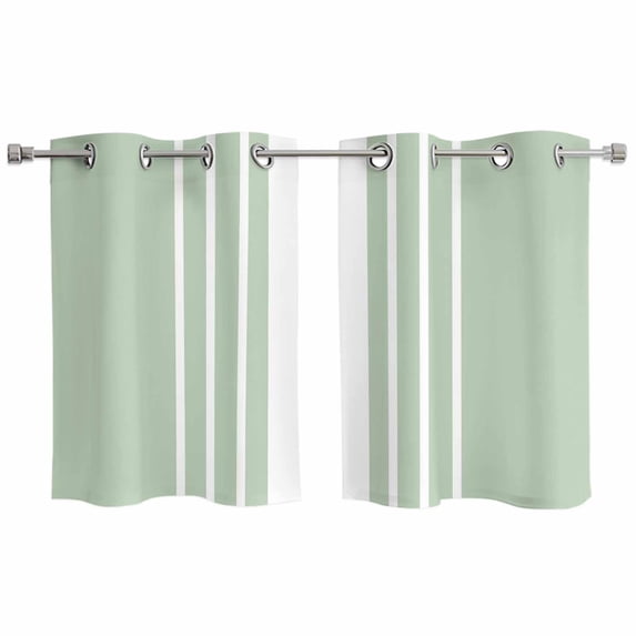 2 Panels Kitchen Tier Curtains 39 Inch Length, Sage Green White Stripe Grommets Window Treatment Curtain, Modern Rustic Vertical Striped Thermal Curtains Drapes for Living Room/Bathroom