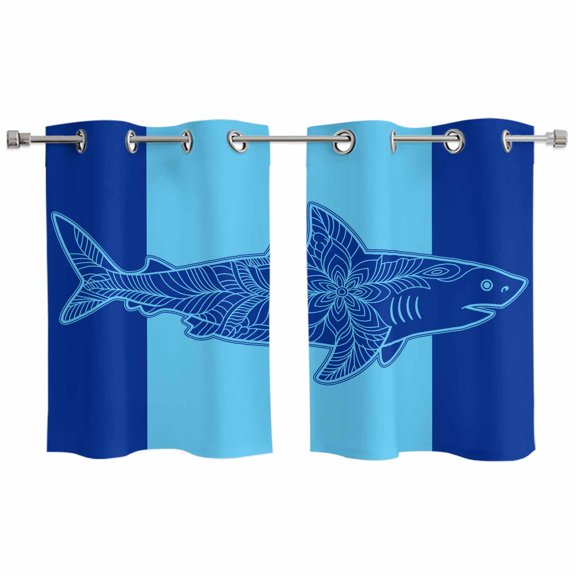 2 Panels Kitchen Tier Curtains 39 Inch Length, Shark Mandalas Grommets Window Treatment Curtain, Boho Modern Orange Blue Stripe Tropical Thermal Curtains Drapes for Living Room/Bathroom