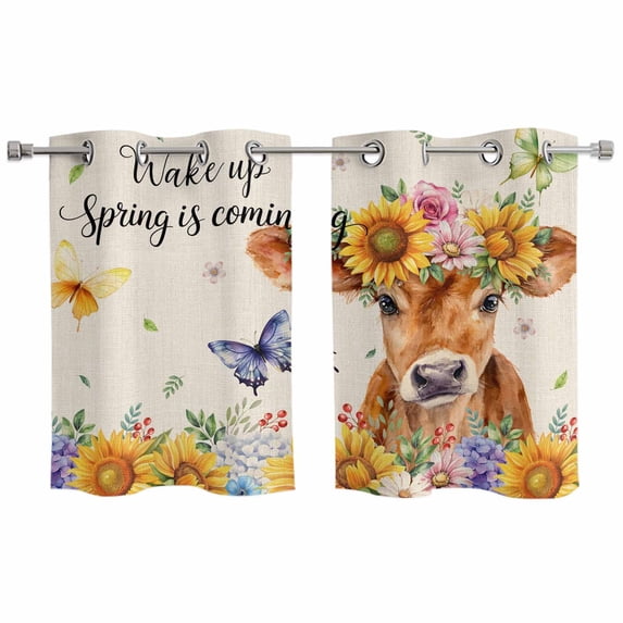 2 Panels Kitchen Tier Curtains 39 Inch Length, Spring Cow Grommets ...