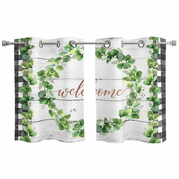 2 Panels Kitchen Tier Curtains 39 Inch Length, Spring Eucalyptus Leaves ...