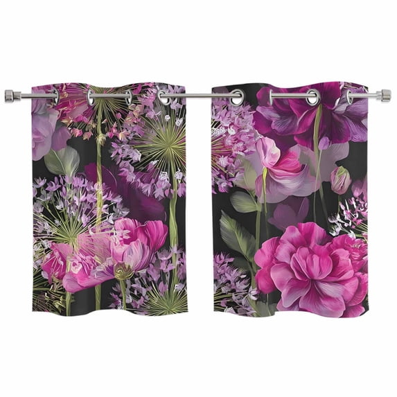 2 Panels Kitchen Tier Curtains 39 Inch Length, Spring Floral Grommets ...