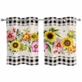 thumbnail image 1 of 2 Panels Kitchen Tier Curtains 39 Inch Length, Spring Floral Grommets Window Treatment Curtain, Sunflower Black White Plaid Pastoral Rustic Thermal Curtains Drapes for Living Room/Bathroom, 1 of 9