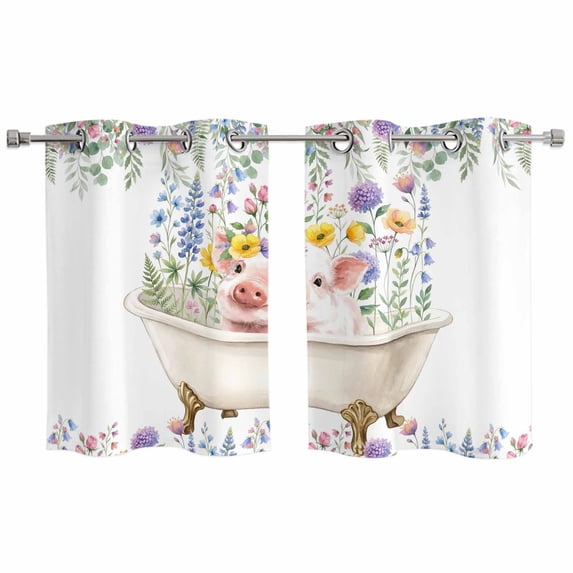 2 Panels Kitchen Tier Curtains 39 Inch Length, Spring Floral Pig Grommets Window Treatment Curtain, Weeping Flowers Leaves Farmhouse Watercolor Thermal Curtains Drapes for Living Room/Bathroom
