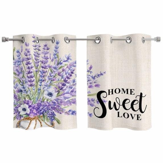 2 Panels Kitchen Tier Curtains 39 Inch Length, Spring Lavender Grommets ...