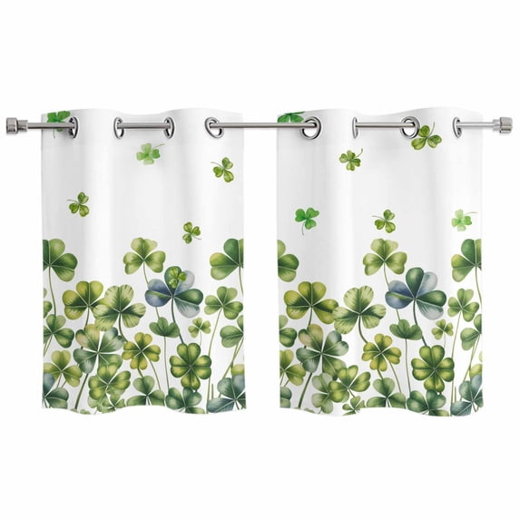 2 Panels Kitchen Tier Curtains 39 Inch Length, St. Patrick's Day Grommets Window Treatment Curtain, Lucky Shamrock Spring Botanical Thermal Curtains Drapes for Living Room/Bathroom