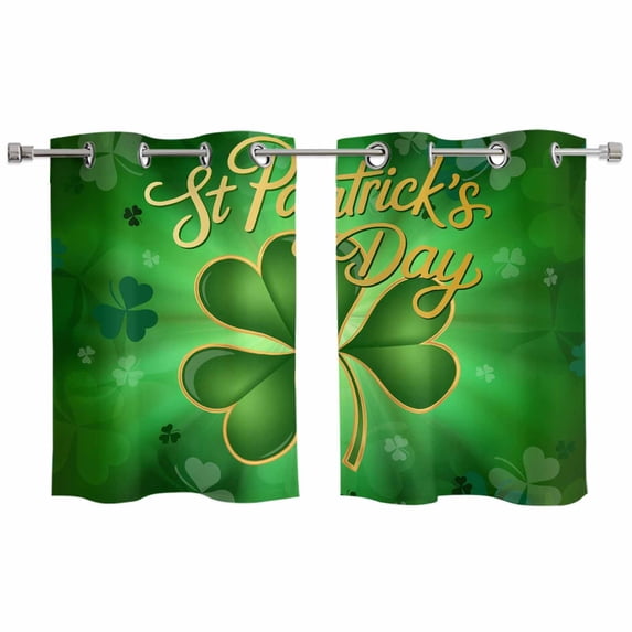 2 Panels Kitchen Tier Curtains 39 Inch Length, St. Patrick's Day Grommets Window Treatment Curtain, Spring Lucky Shamrock Grass Farmhouse Thermal Curtains Drapes for Living Room/Bathroom