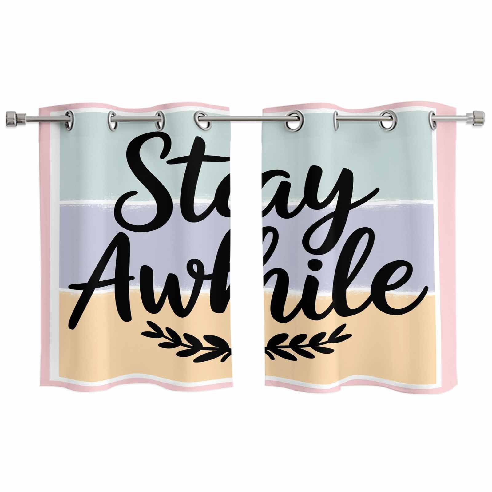 2 Panels Kitchen Tier Curtains 39 Inch Length, Stay Awhile Grommets Window Treatment Curtain, Wheat Color Block Stripes Aesthetic Thermal Curtains Drapes for Living Room/Bathroom