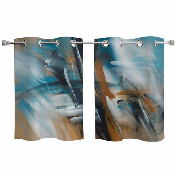 2 Panels Kitchen Tier Curtains 39 Inch Length, Turquoise Ombre Grommets Window Treatment Curtain, Brown Abstract Modern Gradient Retro Art Thermal Curtains Drapes for Living Room/Bathroom