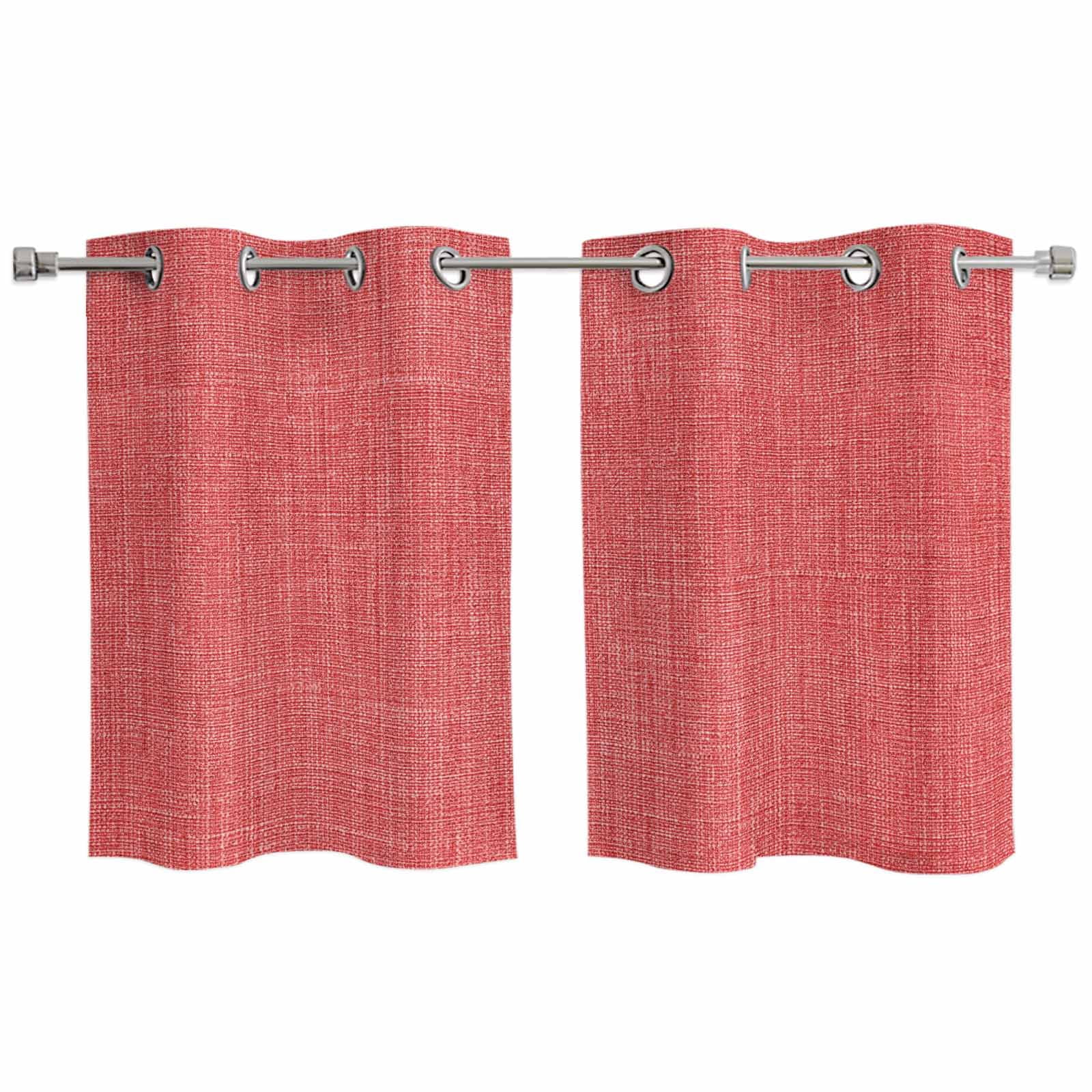 2 Panels Kitchen Tier Curtains 39 Inch Length, Vintage Coral Red Grommets Window Treatment Curtain, Farmhouse Retro Solid Color Linen Texture Thermal Curtains Drapes for Living Room/Bathroom