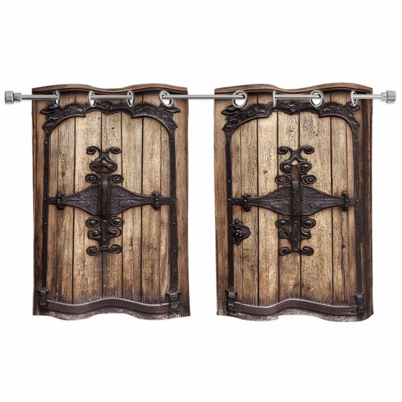 2 Panels Kitchen Tier Curtains 39 Inch Length, Vintage Doors Grommets Window Treatment Curtain, Classic Farmhouse Retro Wooden Grain Thermal Curtains Drapes for Living Room/Bathroom