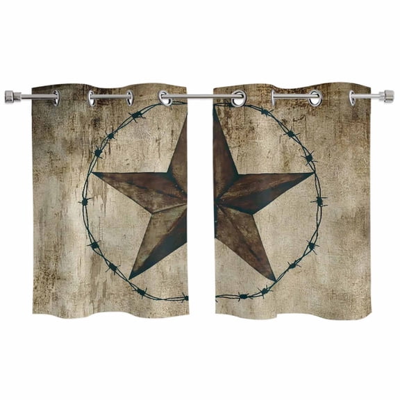2 Panels Kitchen Tier Curtains 39 Inch Length, Vintage Farmhouse Grommets Window Treatment Curtain, Rustic Western Texas Star Shabby Art Thermal Curtains Drapes for Living Room/Bathroom