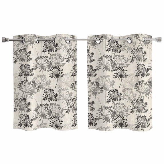 2 Panels Kitchen Tier Curtains 39 Inch Length, Vintage Floral Grommets Window Treatment Curtain, Grey Spring Dandelion Plants Flower Botanical Thermal Curtains Drapes for Living Room/Bathroom