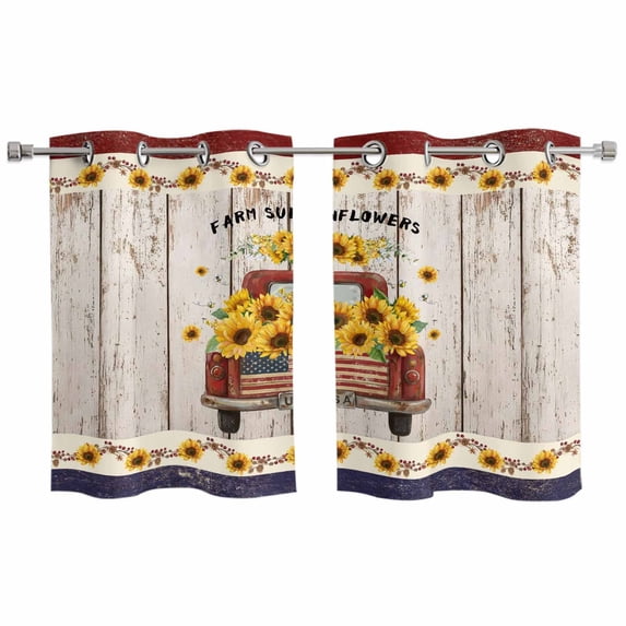 2 Panels Kitchen Tier Curtains 39 Inch Length, Vintage Sunflower Truck ...