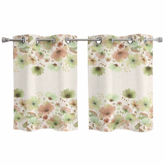 2 Panels Kitchen Tier Curtains 39 Inch Length, Watercolor Floral ...