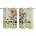 thumbnail image 1 of 2 Panels Kitchen Tier Curtains 39 Inch Length, Watercolor Flowers Grommets Window Treatment Curtain, Spring Floral Sage Green Stripes Check Thermal Curtains Drapes for Living Room/Bathroom, 1 of 9