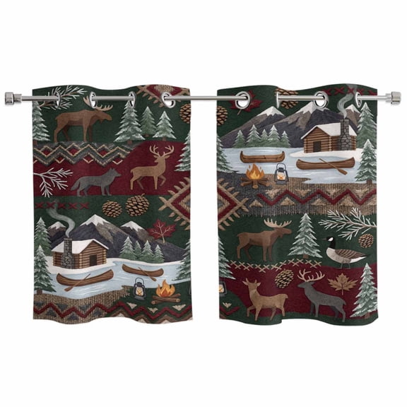2 Panels Kitchen Tier Curtains 39 Inch Length, Western Boho Grommets Window Treatment Curtain, Farmhouse Country Rustic Chic Wild Nature Cabin Deer Thermal Curtains Drapes for Living Room/Bathroom