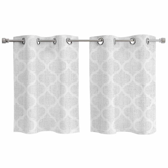 2 Panels Kitchen Tier Curtains 39 Inch Length, White Moroccan Grommets Window Treatment Curtain, Boho Morocco Geometric Quatrefoil Grid Thermal Curtains Drapes for Living Room/Bathroom