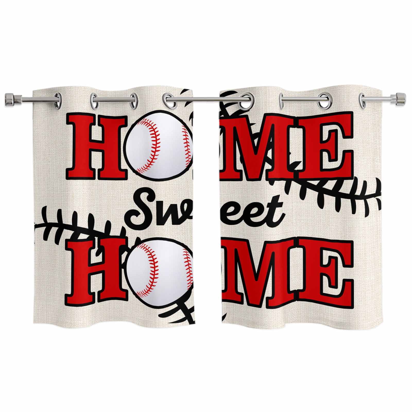 2 Panels Kitchen Tier Curtains 39 Inch Length, White Red Baseball ...