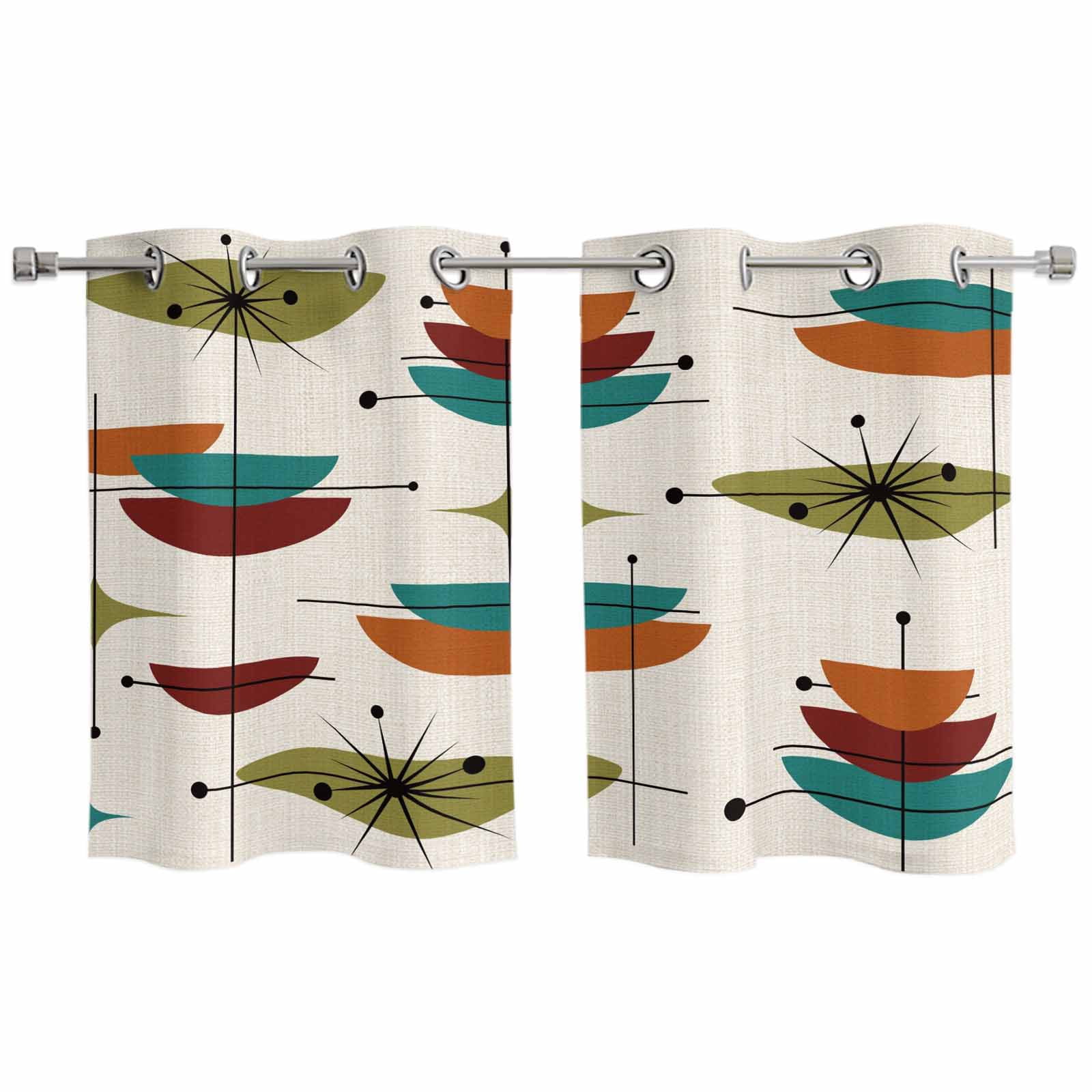 2 Panels Kitchen Tier Curtains 39 Inch Length, Wine Red Boho Grommets ...