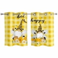 thumbnail image 1 of 2 Panels Kitchen Tier Curtains 39 Inch Length, Yellow Bees Gnomes Grommets Window Treatment Curtain, Spring Floral Plaid Farmhouse Thermal Curtains Drapes for Living Room/Bathroom, 1 of 9