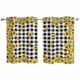 thumbnail image 1 of 2 Panels Kitchen Tier Curtains 39 Inch Length, Yellow Sunflower Grommets Window Treatment Curtain, Summer Bee Floral Black White Plaid Thermal Curtains Drapes for Living Room/Bathroom, 1 of 9