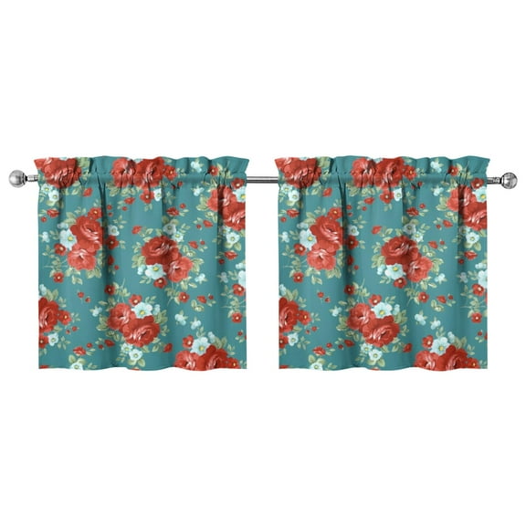 2 Panels Kitchen Window Curtains with Rod Pocket over Sink Pioneer Colorful Floral Small Window Treatment Cafe Short Curtains for Bathroom Tier Drapes 27.5x24inch