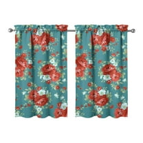 2 Panels Kitchen Window Curtains with Rod Pocket over Sink Pioneer Colorful Floral Small Window Treatment Cafe Short Curtains for Bathroom Tier Drapes 27.5x39inch