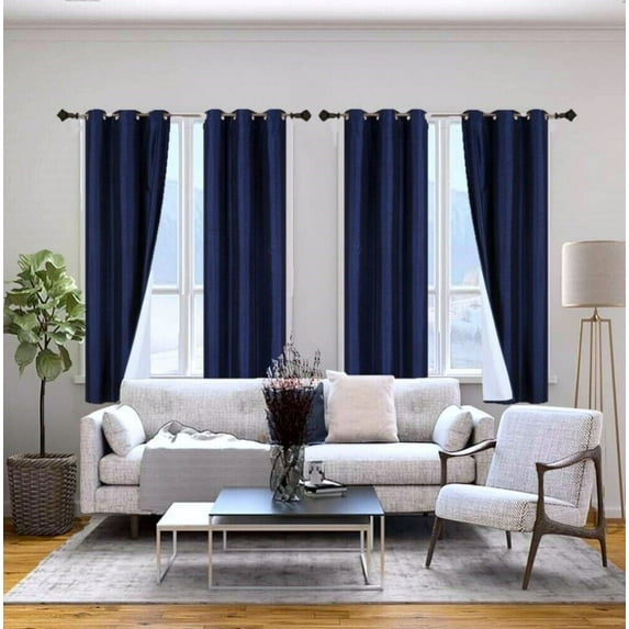 2 Panels Light Blocking Thermal Blackout Window Curtain Top Grommets Navy 63" Length Adam for Living /Bedroom Room Home Décor