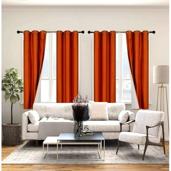 2 Panels Light Blocking Thermal Blackout Window Curtain Top Grommets Orange 63" Length Adam for Living /Bedroom Room Home Décor
