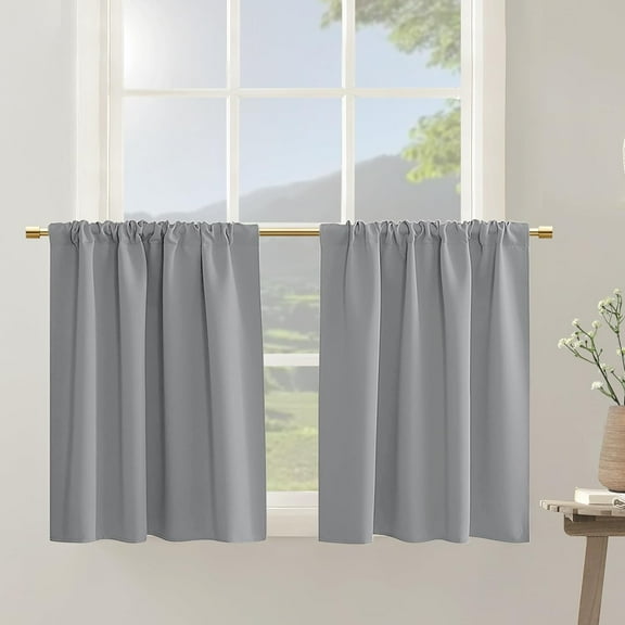 2 Panels Light Gray 42x36 Inch Short Kitchen Curtains 36" Length, Thermal Blackout Rod Pocket Window Drapes, Privacy Curtain for Bathroom RV Camper Travel